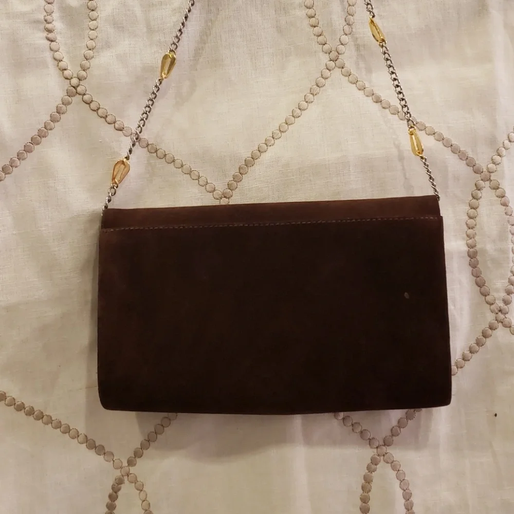 Lord & Taylor Brown Clutch with Gold Striped Accent